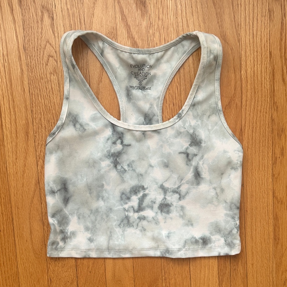 Evolution and Creation Light Blue Grey Active Workout Cropped Tank